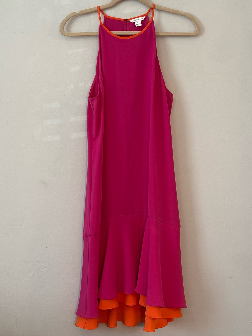 Diane von Furstenberg Hot Pink Dress with Orange Trim Size 8